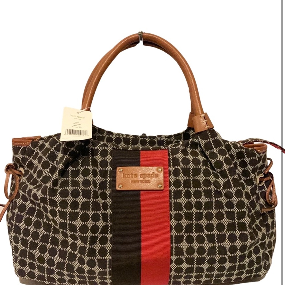💐KATE SPADE 💐 CLASSIC SPADE NOEL CHOCOLATE STRIPE STEVIE SATCHEL MSRP $3…